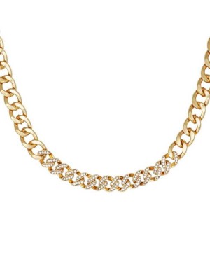 Gold Guess Gold-Tone Rhinestone Chain Neckline Women's Necklace | 0875-XCQHG