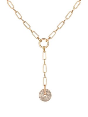 Gold Guess Gold-Tone Rhinestone Disc Women's Necklace | 4728-CTKXJ