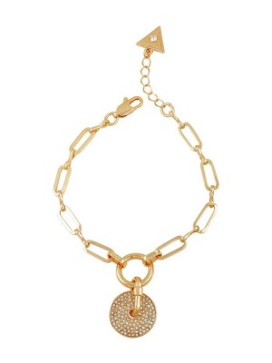 Gold Guess Gold-Tone Rhinestone Disc Women's Bracelet | 7491-HRAZS
