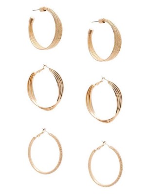 Gold Guess Gold-Tone Textured Hoop Set Women's Earrings | 6847-NMCRA