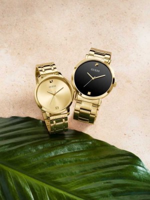 Gold Guess Gold-Tone and Black Diamond Analog Men's Watches | 8172-LJZSU