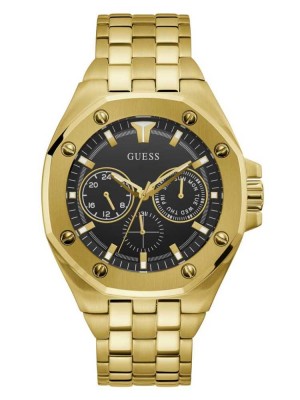 Gold Guess Gold-Tone and Black Multifunction Men's Watches | 8624-AEVZB