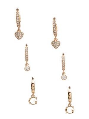 Gold Guess Huggie Hoop Set Women's Earrings | 0491-BVNWU
