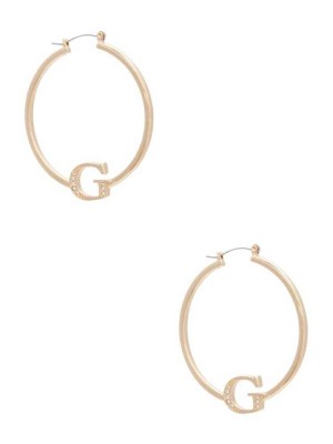 Gold Guess Logo Hoop Women's Earrings | 1048-XOKVD