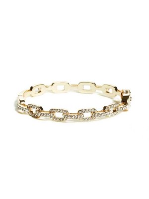 Gold Guess Rhinestone Chain-Link Bangle Women's Bracelet | 8794-NSFKI