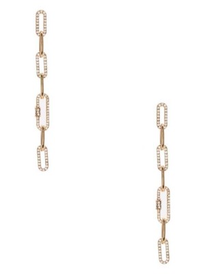 Gold Guess Rhinestone Chain-Link Linear Women's Earrings | 4972-TMXHS