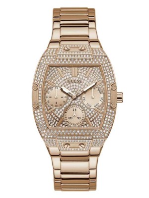 Gold Guess Rose Gold-Tone Square Multifunction Women's Watches | 5704-RBVWN