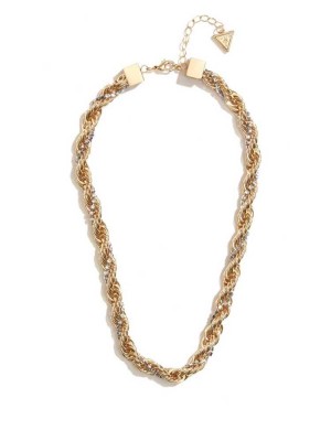 Gold Guess Textured Chain Collar Women's Necklace | 1836-IEUHY