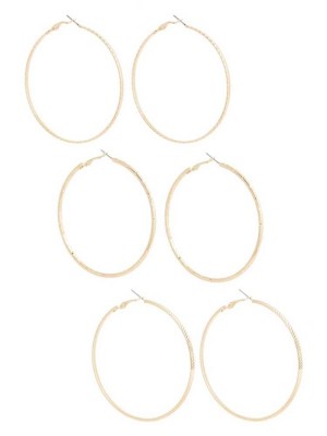 Gold Guess Textured Gold-Tone Hoop Set Women's Earrings | 4915-UFVDB