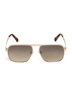 Gold Guess Top Bar Aviator Men's Sunglasses | 2571-LIVPH