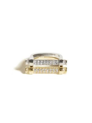 Gold Multicolor Guess Pavé Bar Ring Set - Size 7 Women's Ring | 0351-KXNZW