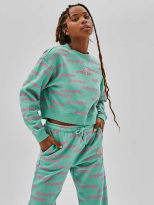 Green Blue Guess Originals x Anna Nicole Smith Cropped Women's Sweatshirt | 1269-JPDMH