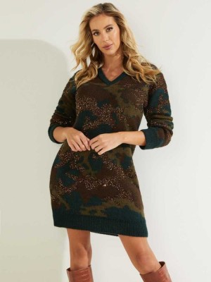 Green Camo Guess Deana Camo Women's Dresses | 5314-LSGRQ