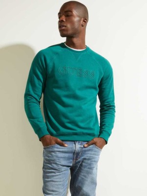Green Guess Aldwin Crewneck Men's Sweatshirt | 9362-WPBYO