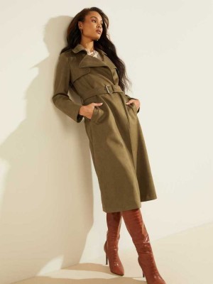Green Guess Baraa Longline Trench Women's Coats | 7860-VPMOJ