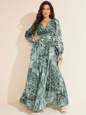 Green Guess Behind the Shadow Maxi Women's Dresses | 1740-JKCPO
