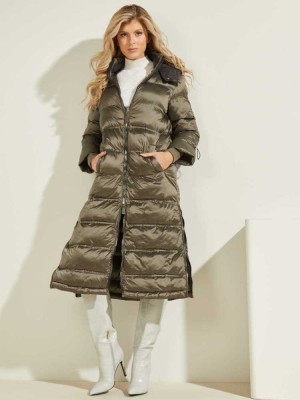 Green Guess Brunella Long Puffer Women's Jackets | 1895-DNTJW