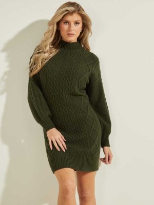 Green Guess Cassandra Cable Women's Dresses | 2043-MULVN