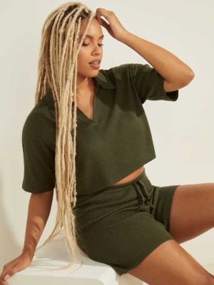 Green Guess Charli Oversized Polo Women's Sweaters | 1203-MGWLC