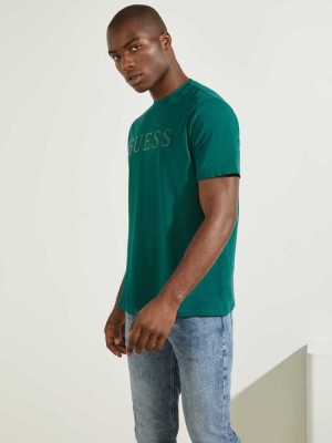 Green Guess Eco Alphy Men's T-Shirts | 3521-KIZLV