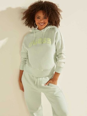Green Guess Eco Annetta Hooded Women's Sweatshirt | 1094-ZOQNL