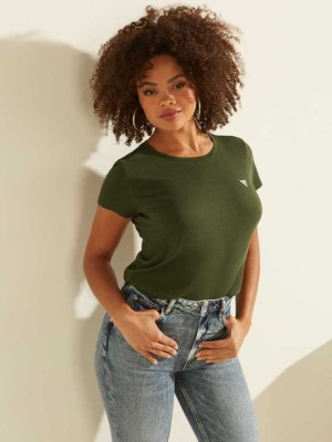 Green Guess Eco Logo Baby Women's T-Shirts | 7105-PRTVF