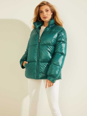 Green Guess Eliza Puffer Women's Jackets | 5903-JQULB