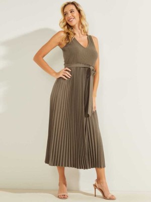 Green Guess Erynn Pleated Women's Dresses | 2146-RNCET