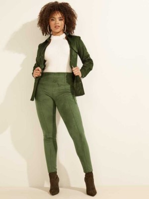 Green Guess Maya Faux-Suede Women's Leggings | 9278-WHCGN