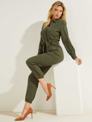Green Guess Neva Sandwashed Women's Jumpsuits | 1340-XYIKB