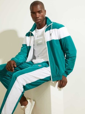 Green Guess Nowell Zip-Up Men's Jackets | 3091-RXCVI