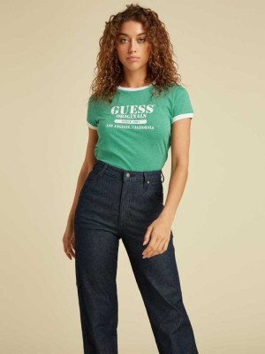 Green Guess Originals Heather Ringer Women's T-Shirts | 2104-TFMPW