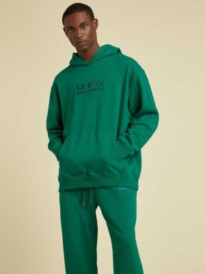Green Guess Originals Kit Logo Men's Hoodies | 9453-WMHIN