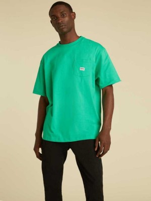Green Guess Originals Kit Pocket Men's T-Shirts | 5086-RFJVD