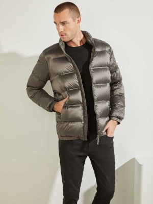 Green Guess Quilted Puffer Men's Jackets | 0739-MDOIT