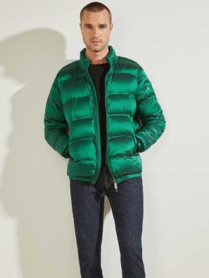 Green Guess Quilted Puffer Men's Jackets | 9475-XADPB