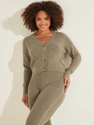 Green Guess Serena Cable Knit Women's Cardigan | 8312-GEIRC