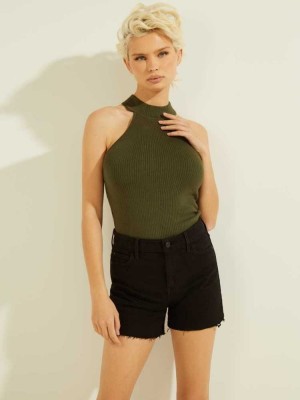 Green Guess Shea Ribbed Mock-Neck Women's Sweaters | 7360-MZFIT