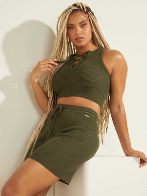 Green Guess Sydney Lace-Up Women's Sweaters | 4560-ZBVME