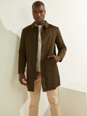 Green Guess Zip-Up Raincoat Men's Coats | 1592-DWSYC