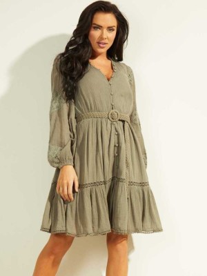 Green Multicolor Guess Aritaed Gauze Women's Dresses | 8620-HBWXT