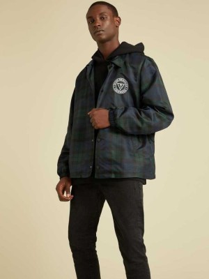 Green Multicolor Guess Originals Plaid Coach Men's Jackets | 8721-NVMFK