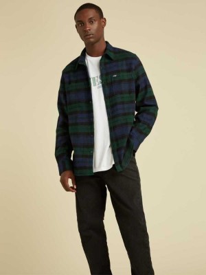 Green Multicolor Guess Originals Plaid Men's Shirts | 2017-BDYOJ