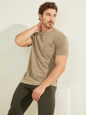 Green Multicolor Guess Sueded Jersey Men's T-Shirts | 4097-AEJYZ
