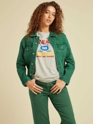 Green Wash Guess Originals Dyed Denim Women's Jackets | 1049-MVDNX