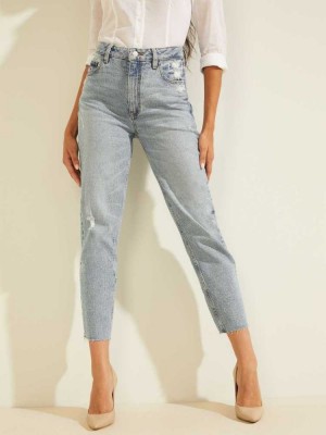 Grey Blue Guess Eco Slim Mom Women's Jeans | 0624-TFDUO