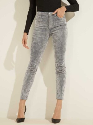 Grey Guess 1981 Velvet Flocked Skinny Women's Jeans | 8456-ZILQW