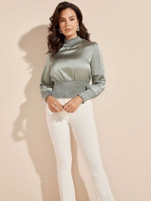 Grey Guess Cassandra Smocked Top Women's Tops | 0654-DLMKN