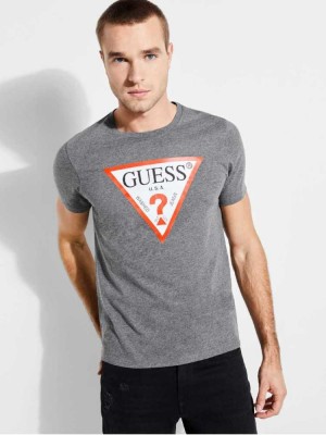 Grey Guess Classic Logo Men's T-Shirts | 5478-SGHMI