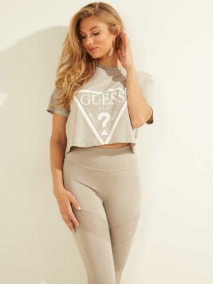 Grey Guess Cropped Logo Women's T-Shirts | 9245-YTGAS